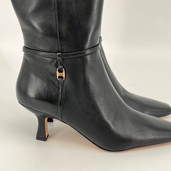 Coach Raquel Leather Tall Boots Size 9B Black Zip Closure Mid Heel CW985 - Picture 3 of 16